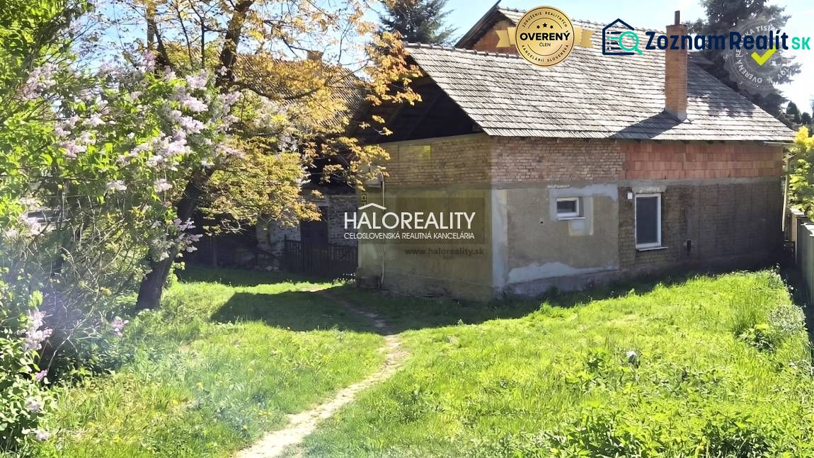 A family house in Poltár surrounded by a green garden and blooming trees.
