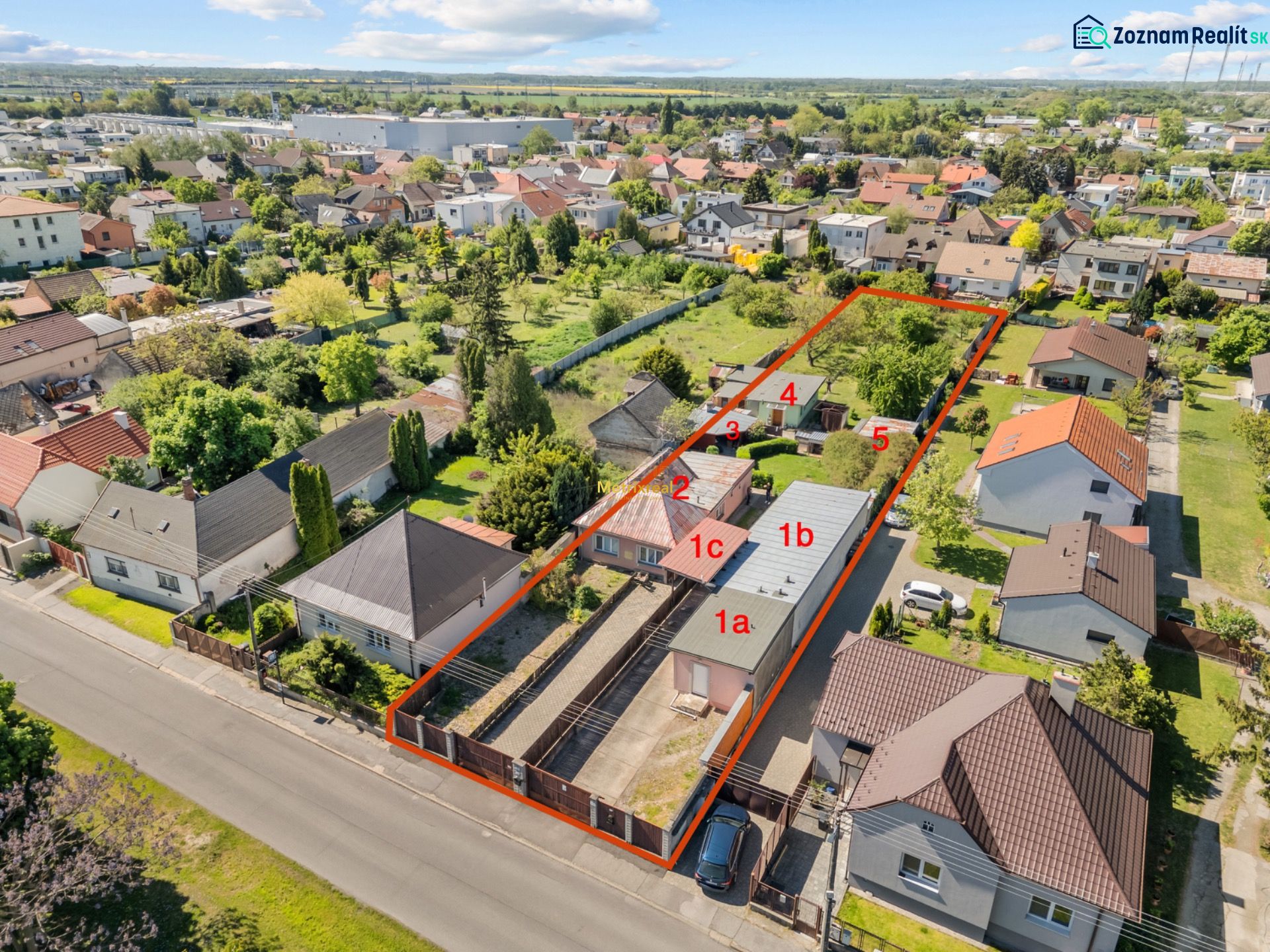 Aerial view of residential plots in Bratislava - Podunajské Biskupice on Padlých hrdinov Street.