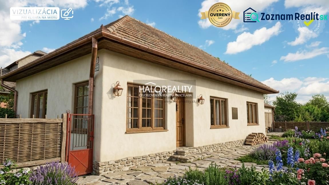 A family house in Loka with a stone path, wooden windows, and a blooming garden.