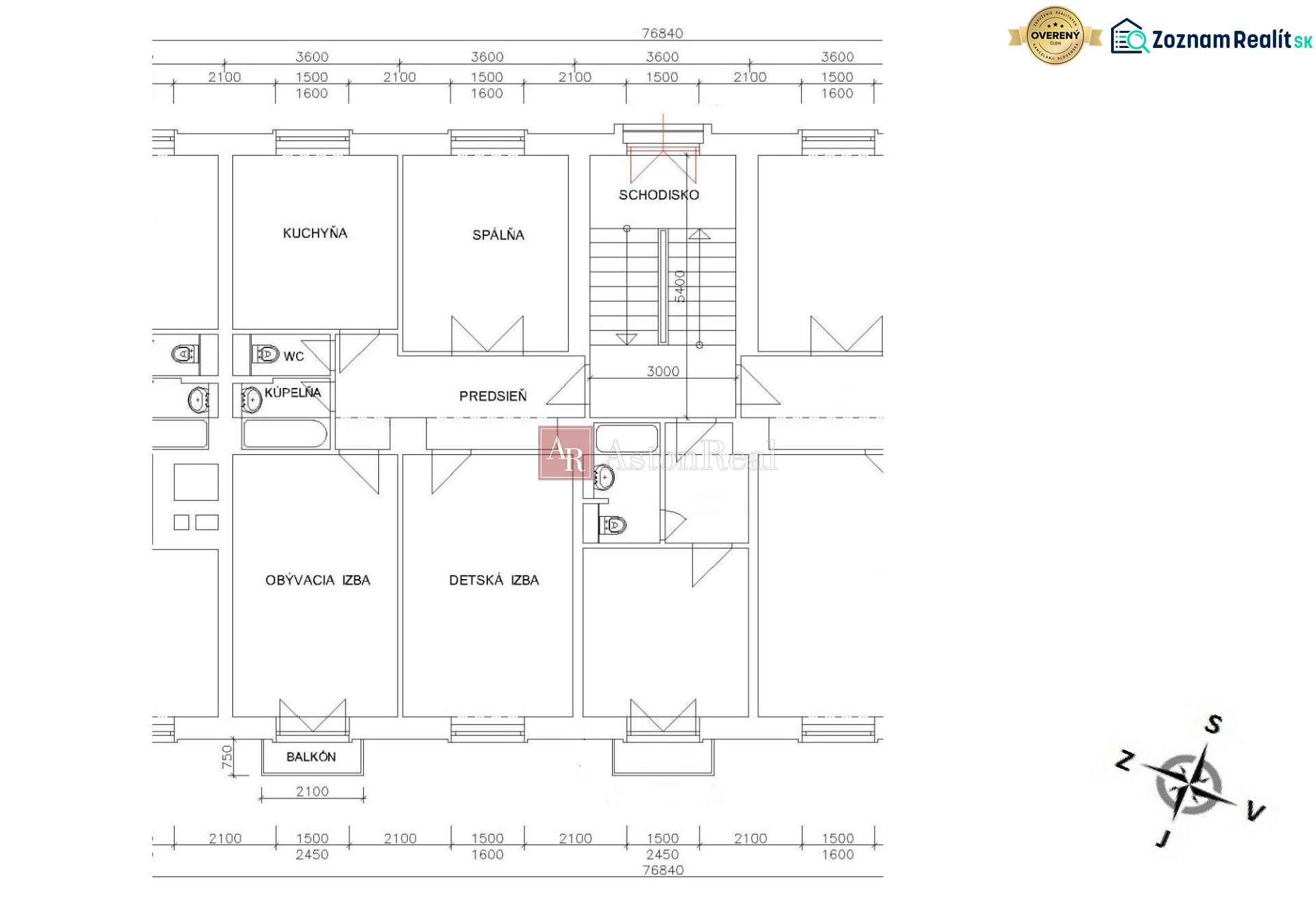The floor plan of a 3-room apartment shows a kitchen, a bedroom, and a living room with a balcony.
