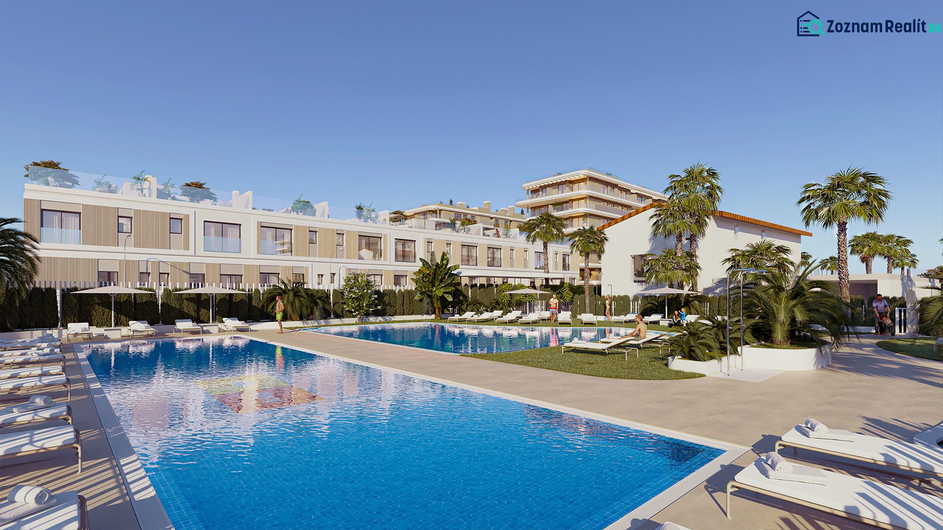 Apartments with a pool and palm trees in El Puig. A relaxing atmosphere for comfortable living.