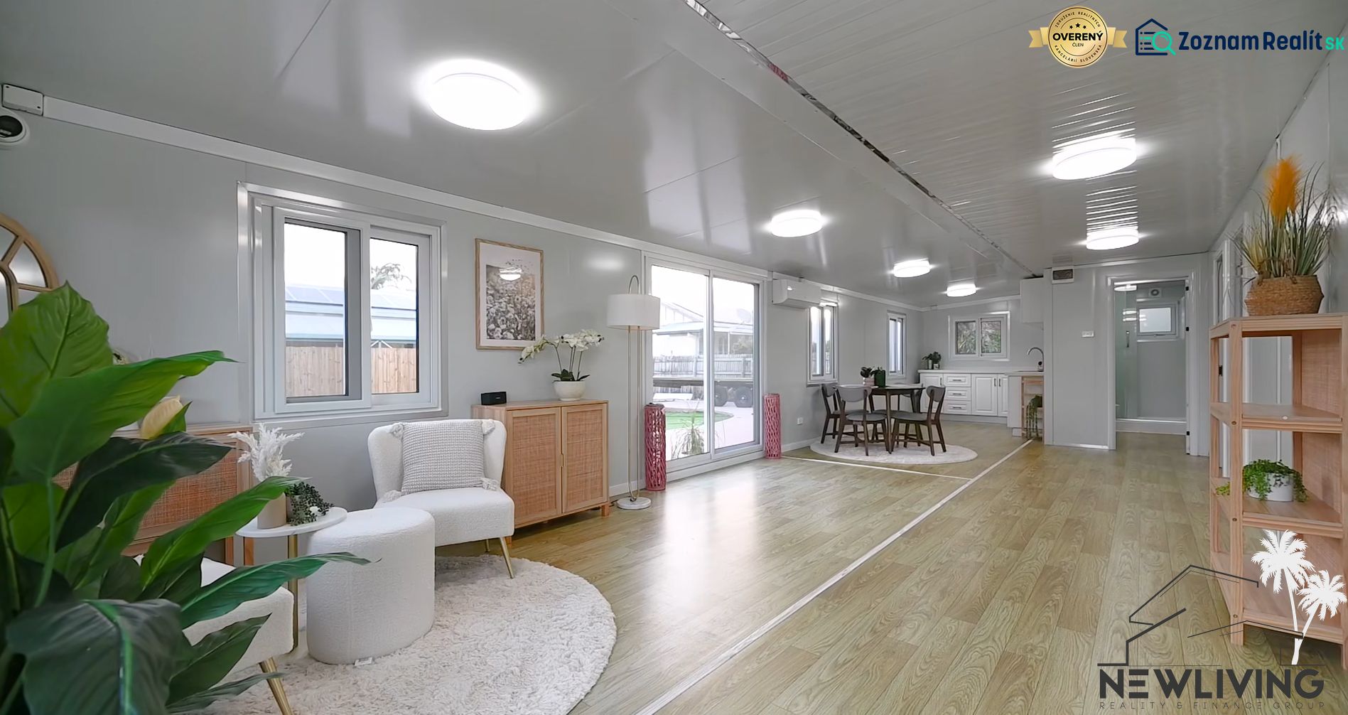 Interior of a family house with a wooden decor floor, a bright and spacious area.