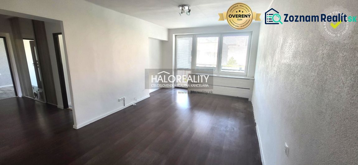 Living room in a 3-room apartment with wood-patterned flooring and large windows.