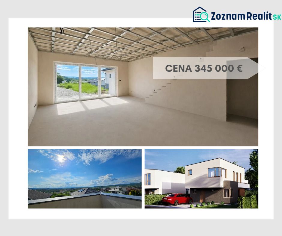 Interior of a family house with large windows and a view of Prešov. Price: €345,000.