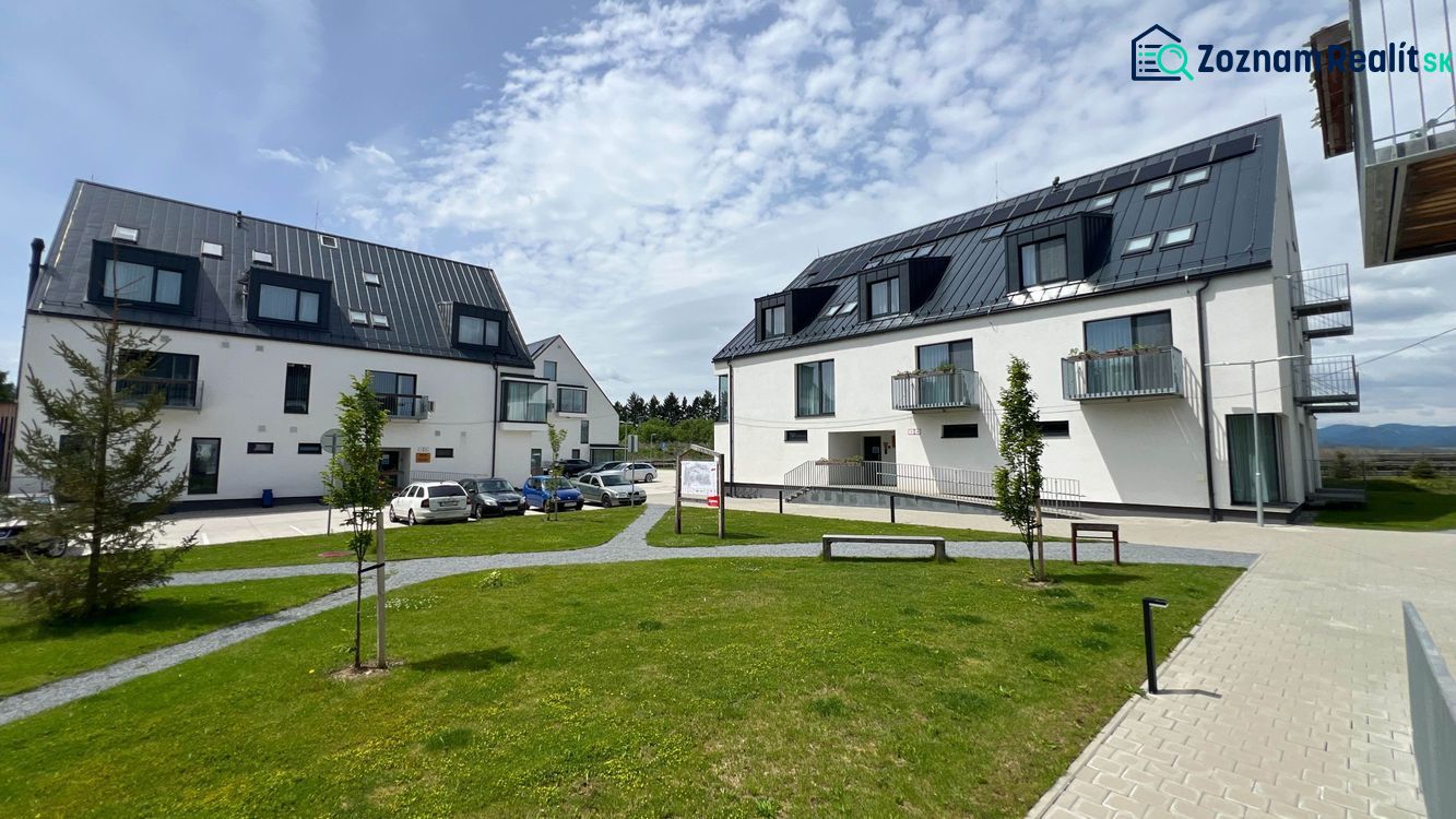 Recreational apartments on Mincova Street in Liptovsky Mikulas, surrounded by greenery and pathways.
