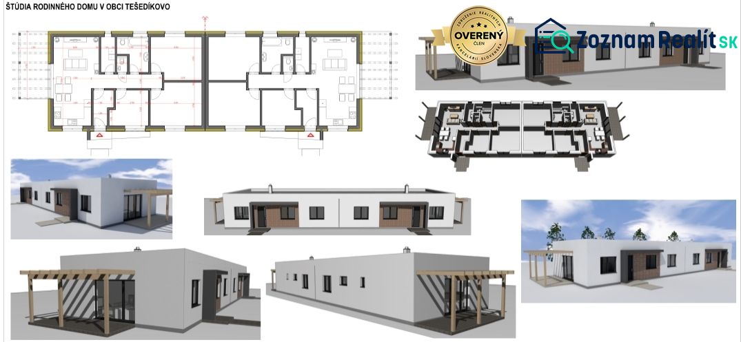 Visualization of a family house in Tešedíkovo, Residential plots, with floor plan and exterior.