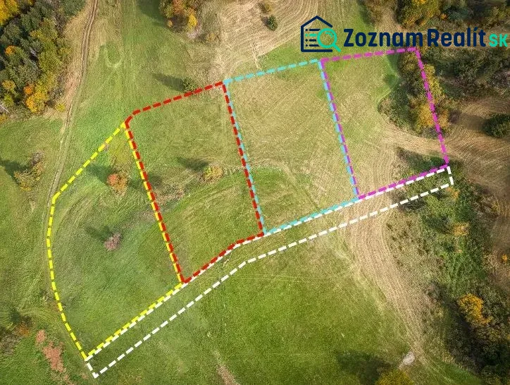 Aerial view of parceled land in Banská Štiavnica, surrounded by greenery, Unique properties.