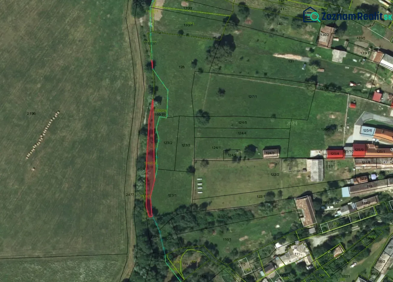 Aerial view of plots in Poline with typically green agricultural lands.