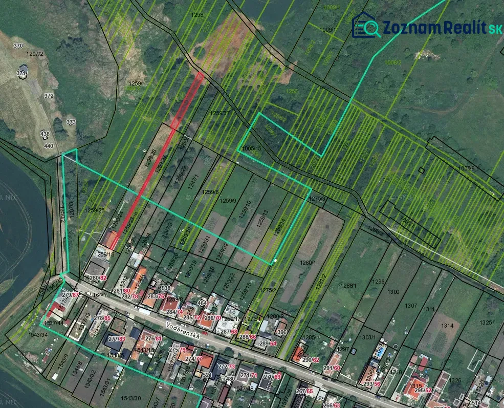 Aerial view of plots in the village of Santovka suitable for housing.