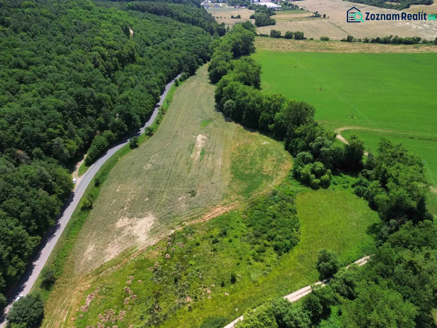 Meadows and forests near Žitná - Radiša, agricultural and forest land, a road running along the forest.