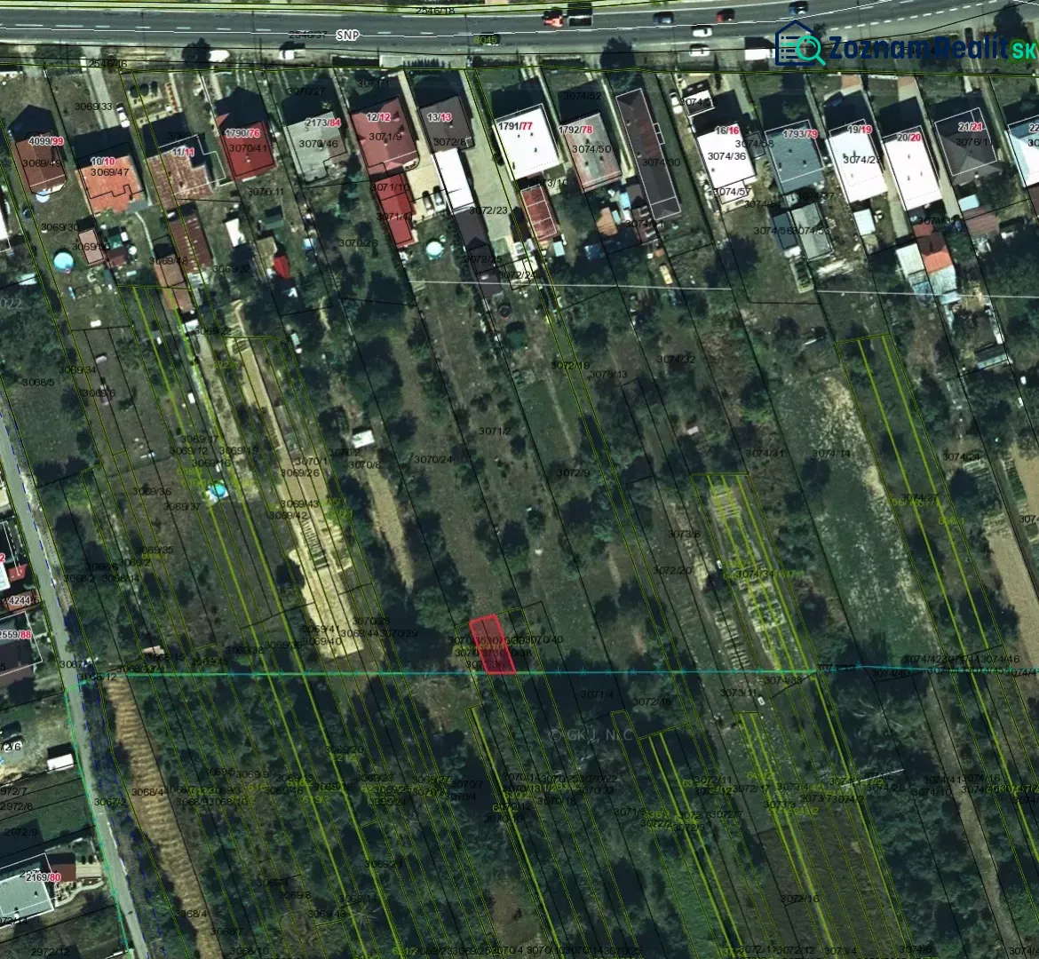 Aerial view of a gardening area with peculiar properties in Snina.