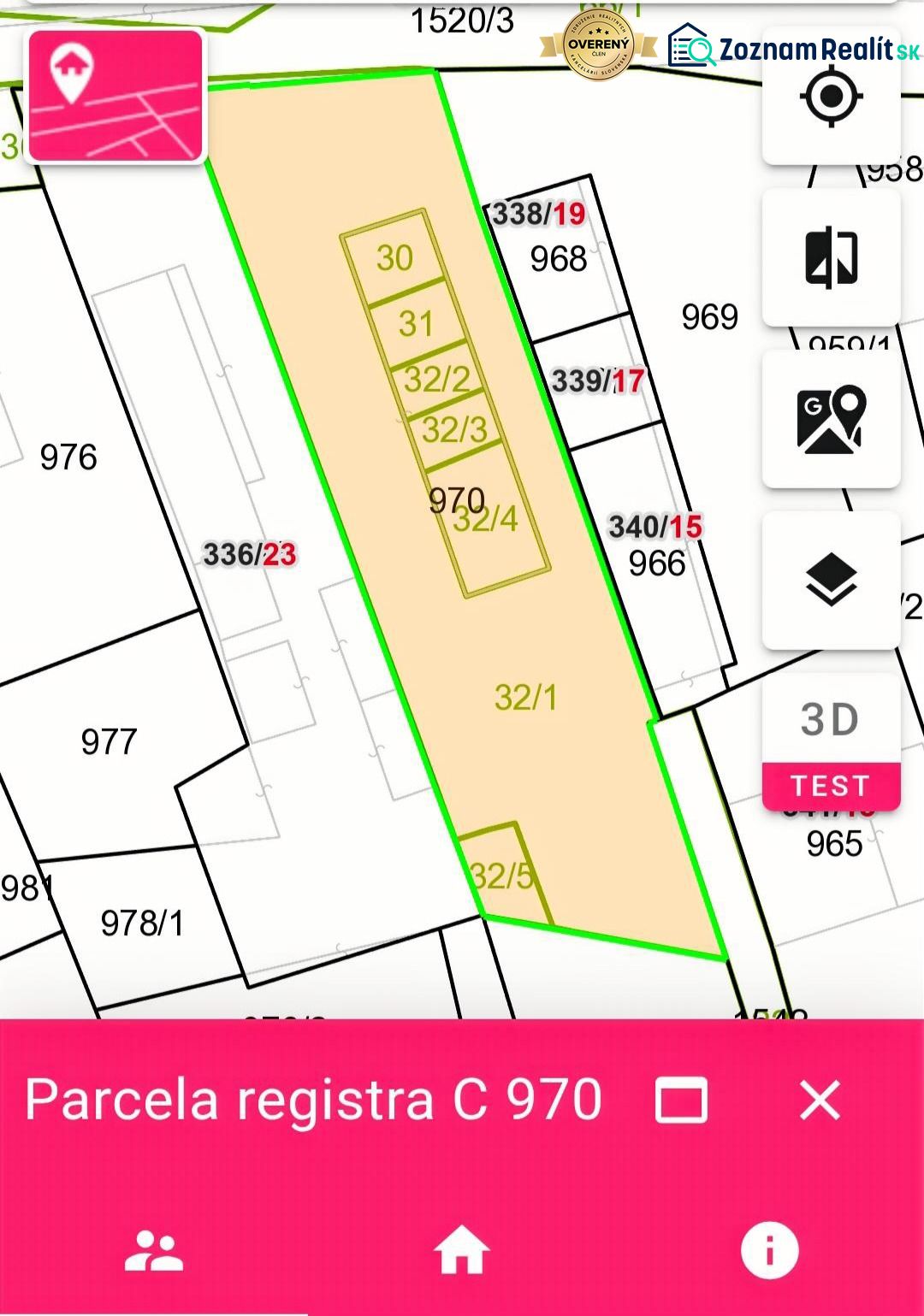 Map of the plot on Štúrova Street in Nitrianske Rudno designated for Residential Land.