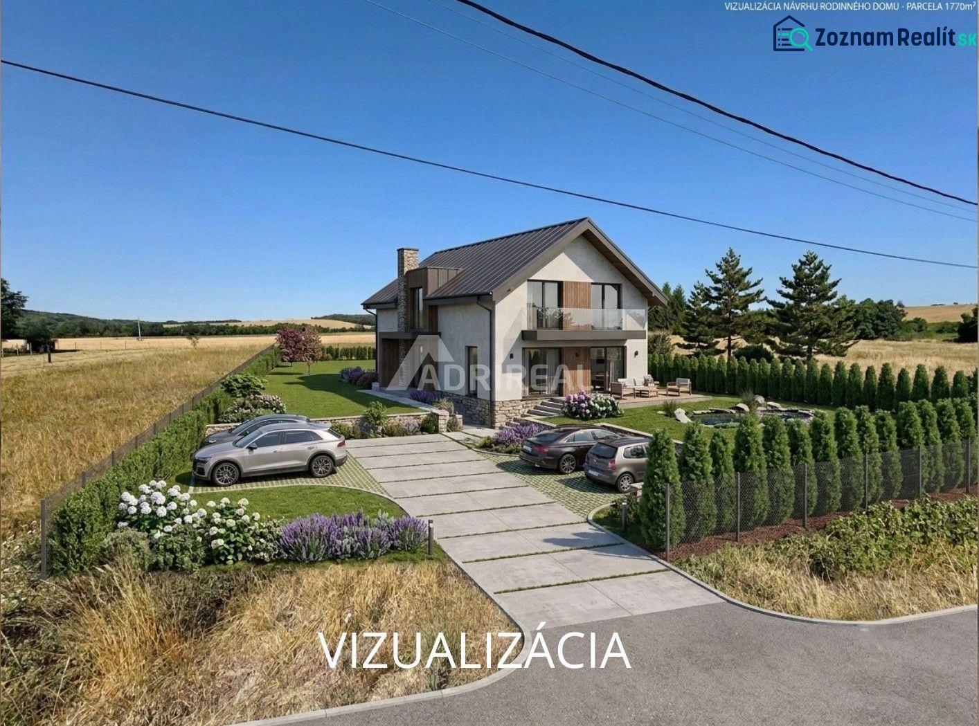 Visualization of a family house in the environment of Hokovce with plots for living.