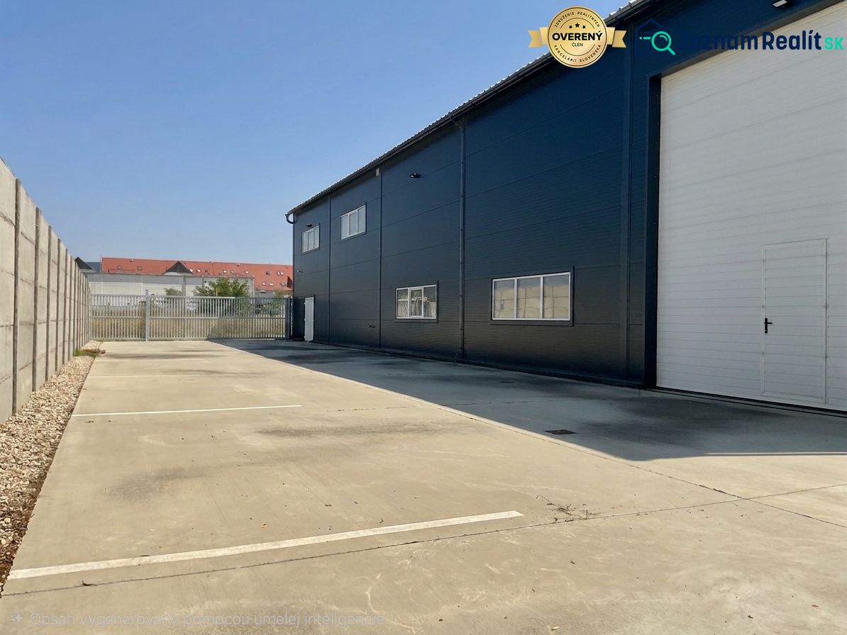 Warehouses and halls on Cementárenská Street in Stupava with paved areas and industrial gates.