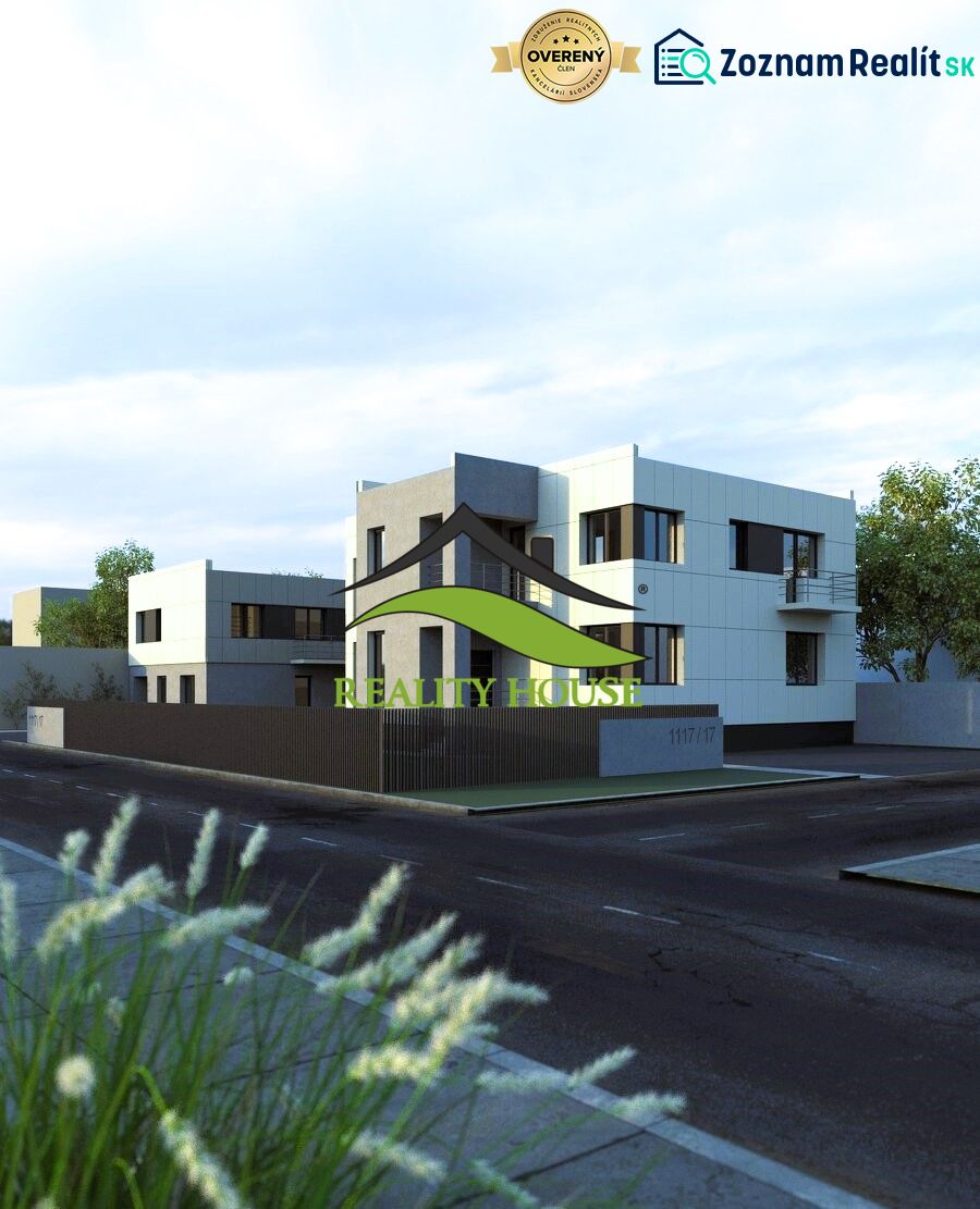 Modern exterior architecture of a 3-room apartment in Michalovce with a minimalist design.