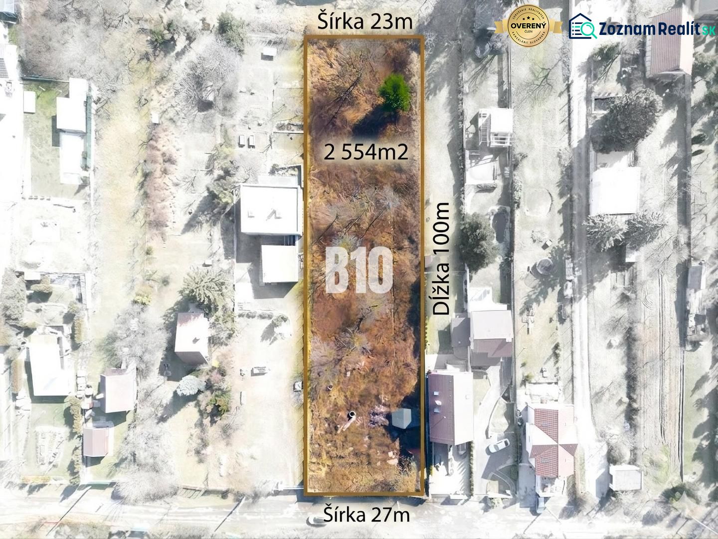 Aerial view of residential plots on Lesná Street in Stupava.