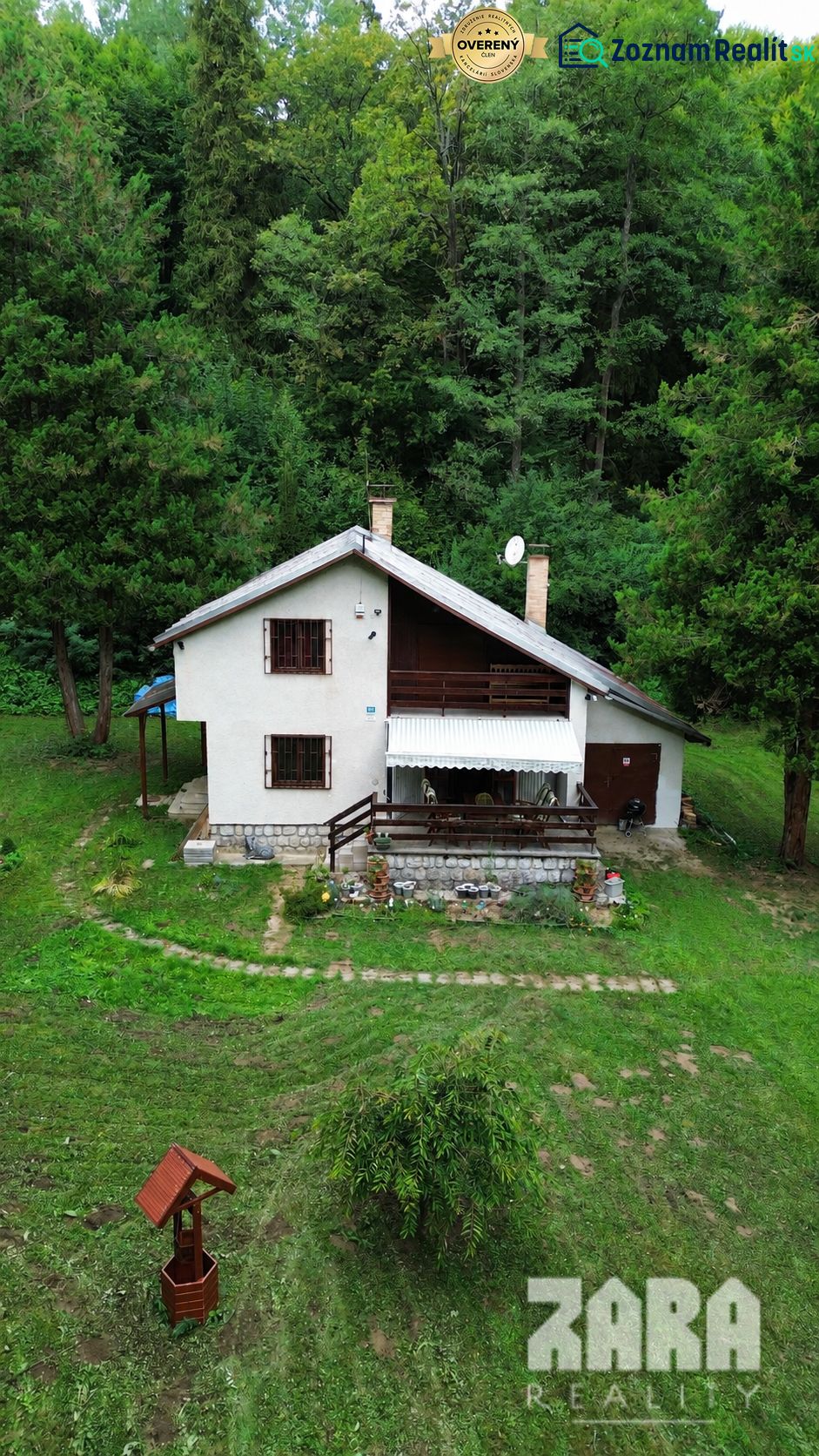 A cottage in the Šugov Valley in Medzev, surrounded by greenery and trees, in a peaceful environment.
