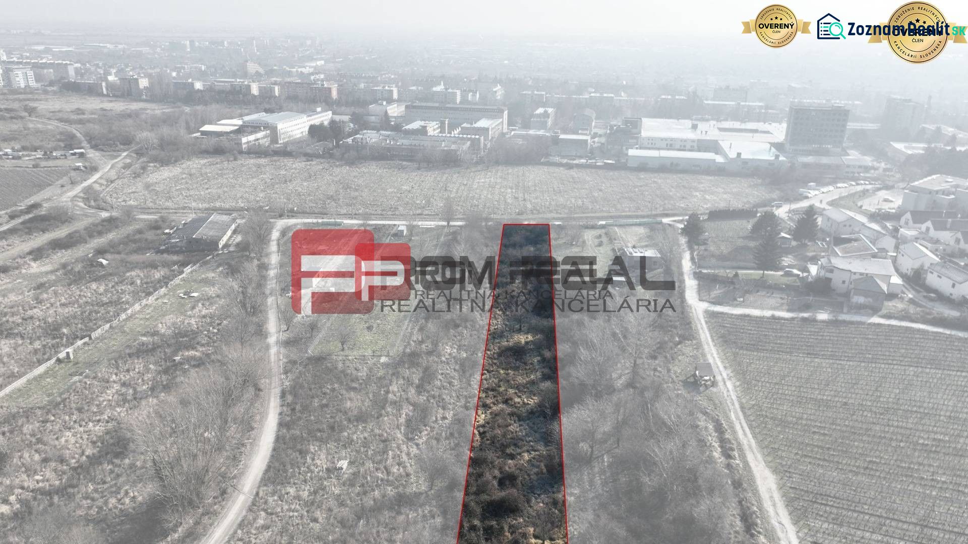 Aerial view of a plot in the Záhrady area in Bratislava III, overgrown with vegetation.