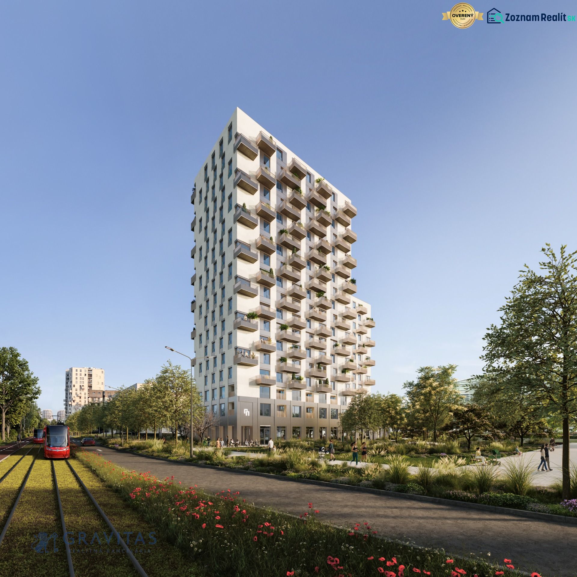 Modern apartment construction on Mlynské Nivy in Bratislava-Ružinov, next to the tram line.