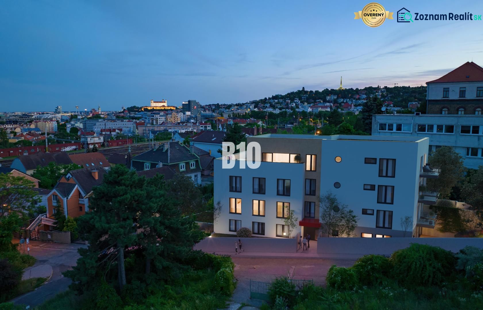 Night panorama from Pod Strážami Street in Bratislava III with a view of a 3-room apartment.
