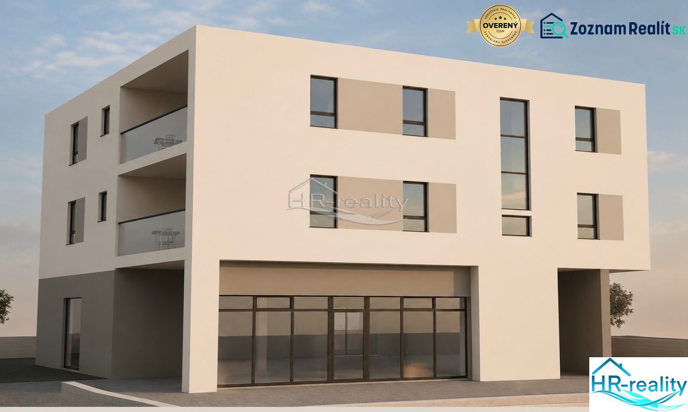 A recreational apartment in the city of Vodice with wide windows and a balcony with glass railings.