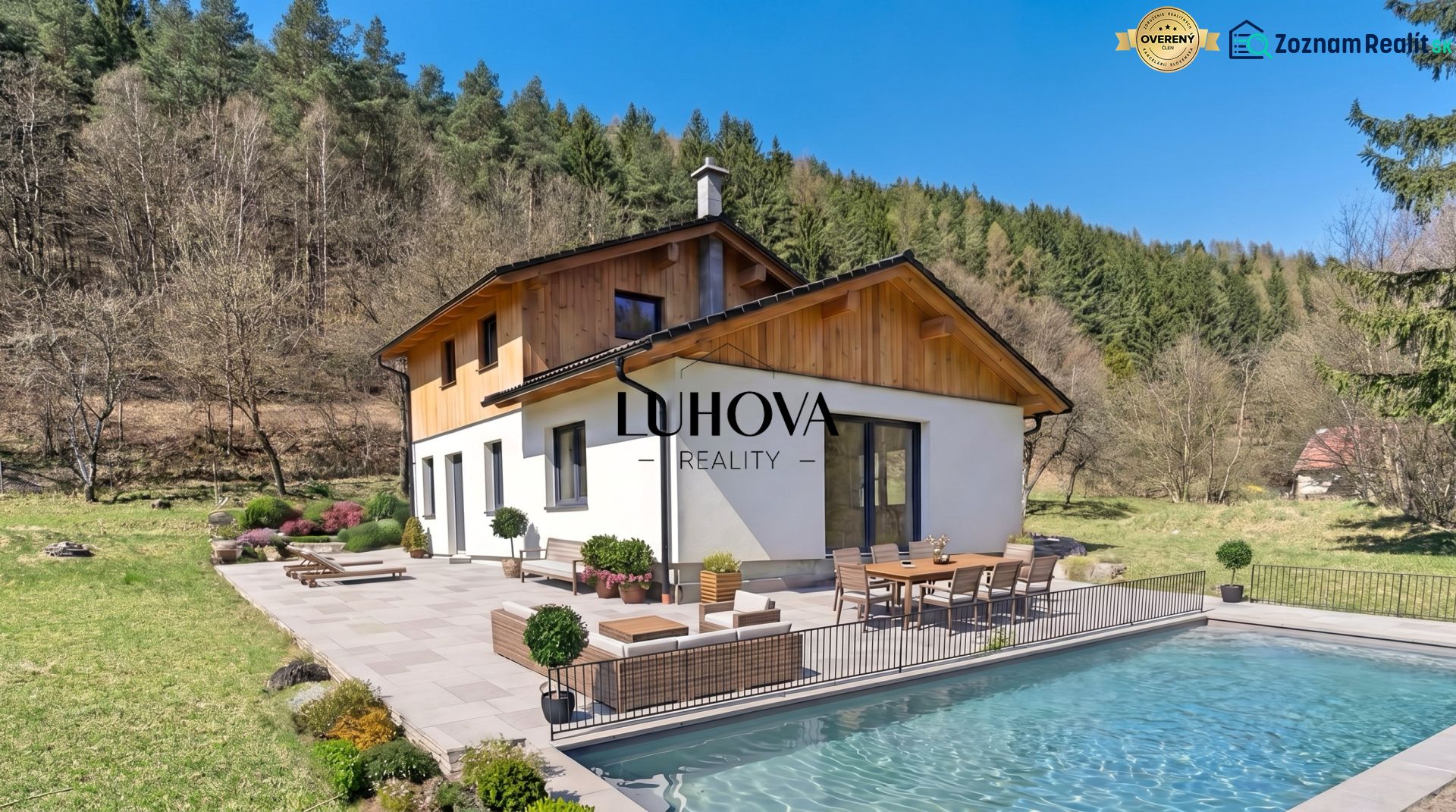 A family house in Lazy pod Makytou with a terrace, swimming pool, and surrounding nature.