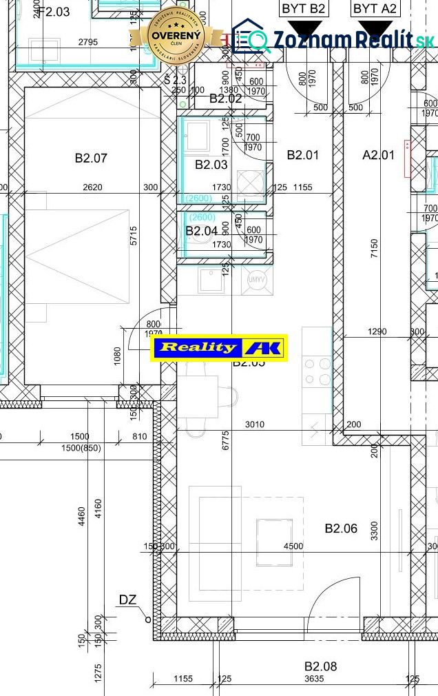 Floor plan of a 2-room apartment with detailed room dimensions.
