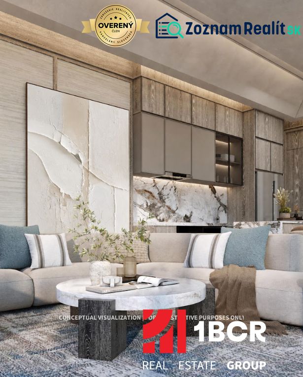 Living room with wood-patterned flooring, a comfortable sofa, and an artistic wall in a 3-room apartment.