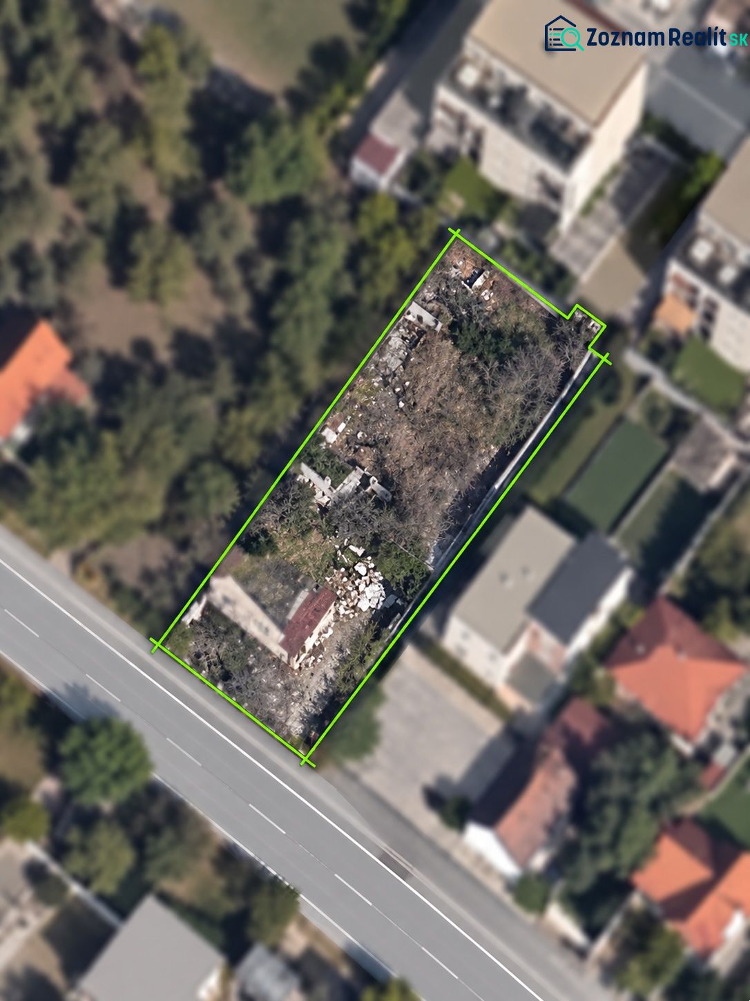 Aerial view of a residential plot on Hlavná in Dunajská Lužná.