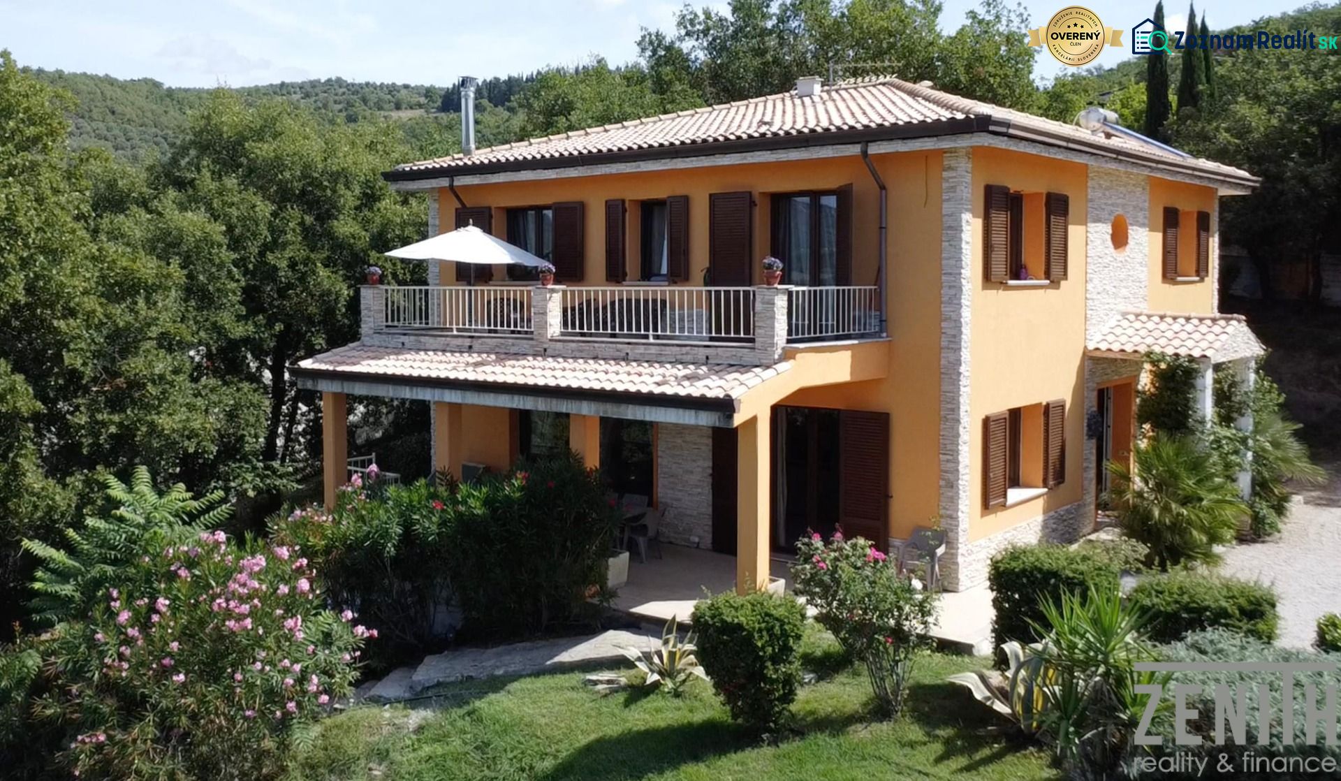 A villa on G. Puccini Street in Perugia with a terrace and green gardens.