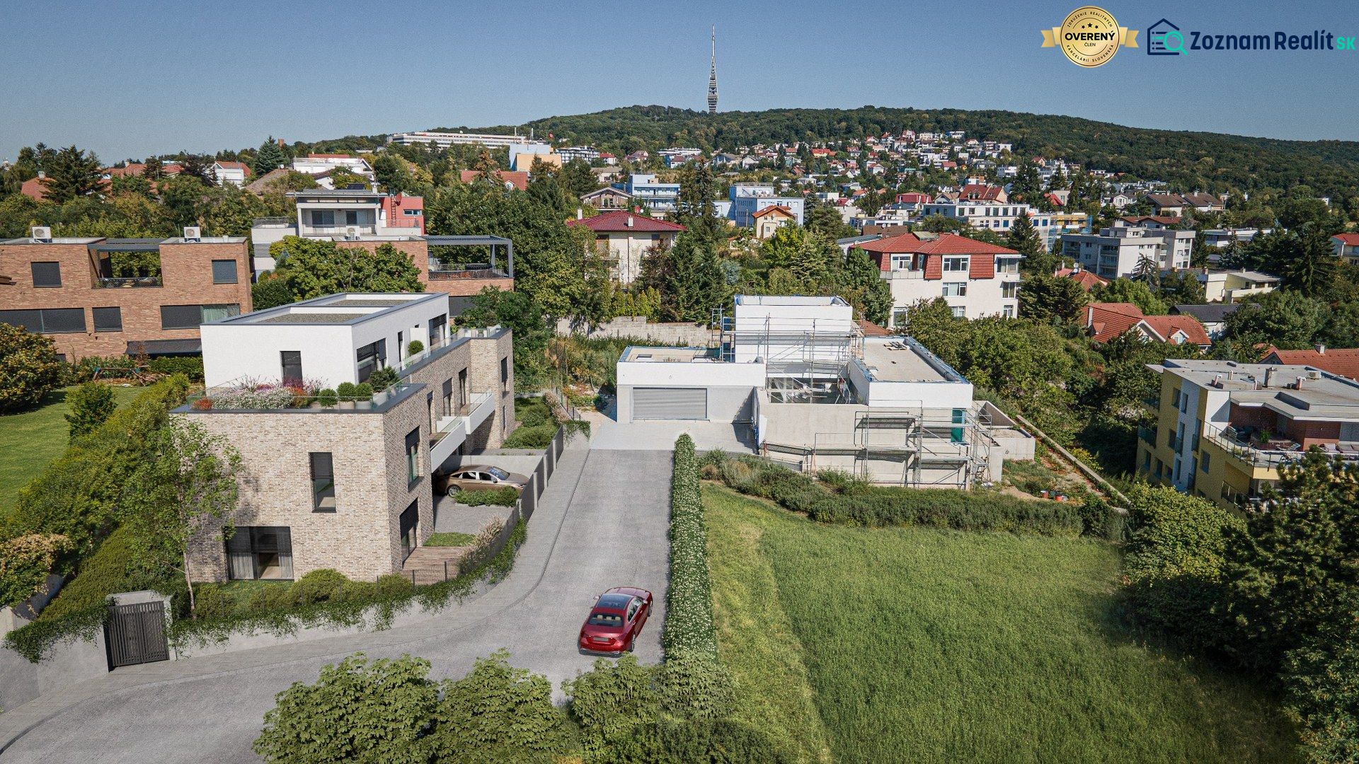 Luxury houses on Lopúchová Street in Bratislava - Nové Mesto surrounded by greenery and views.
