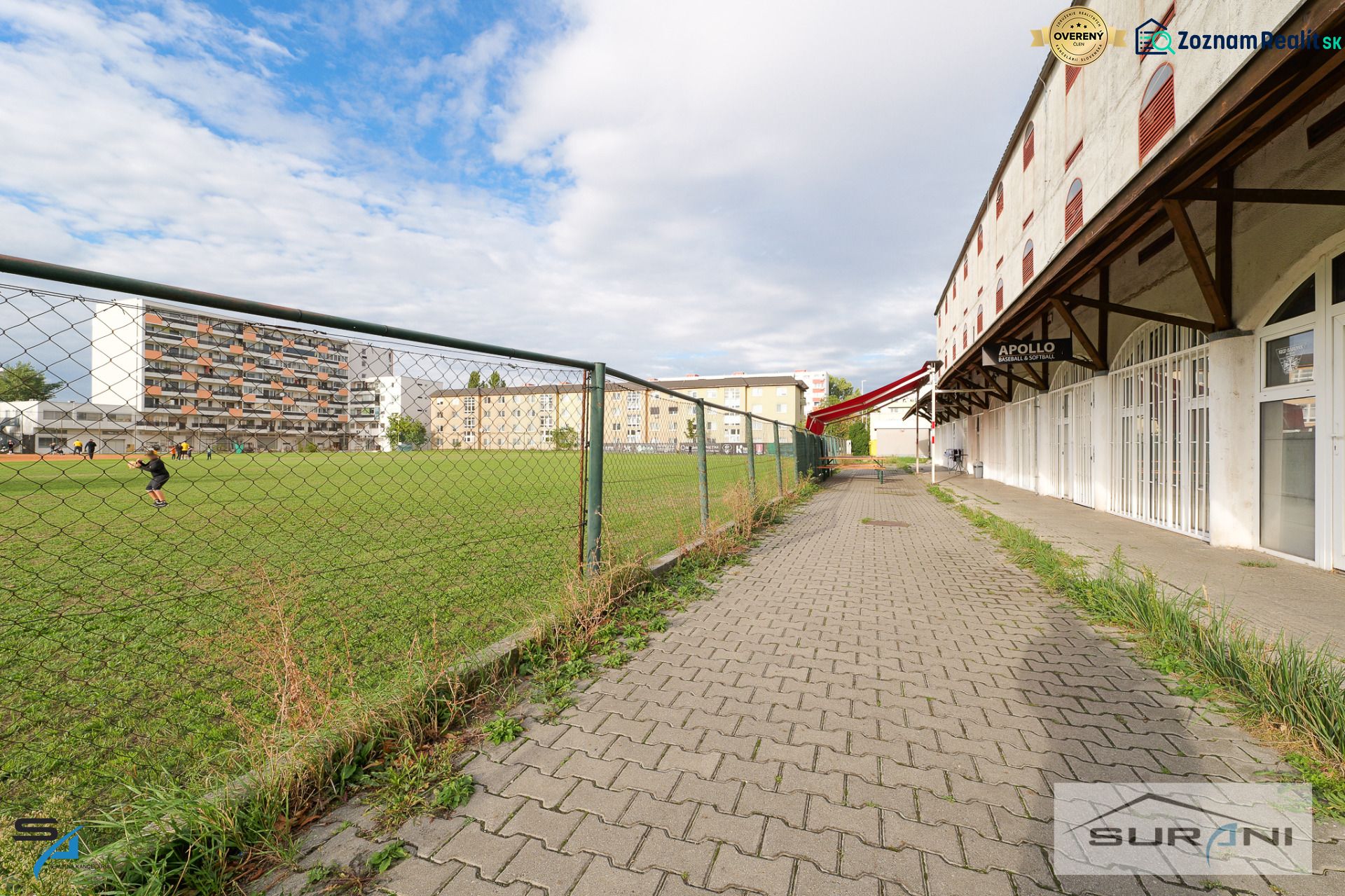 Exterior on Korytnická in Bratislava - Podunajské Biskupice, Commercial spaces with lawn and sidewalk.