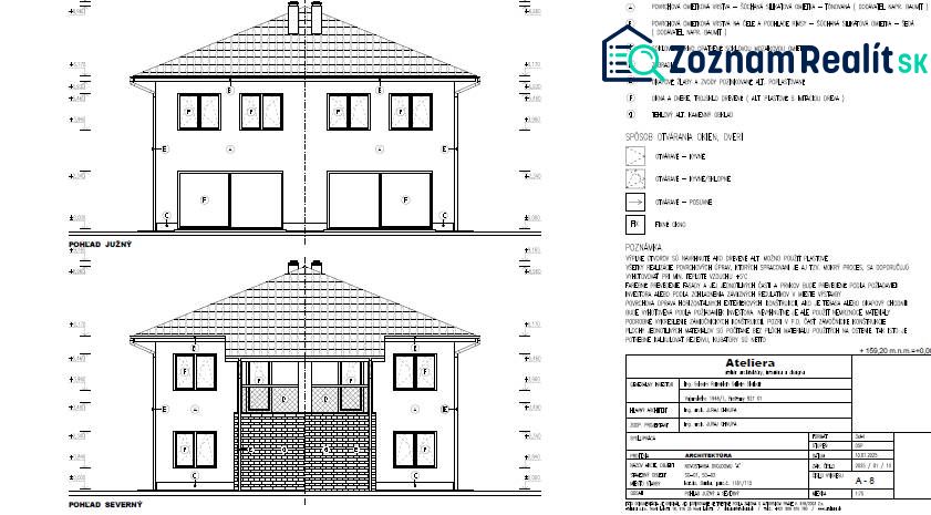 Architectural plan of a two-story house with detailed views and technical specifications.
