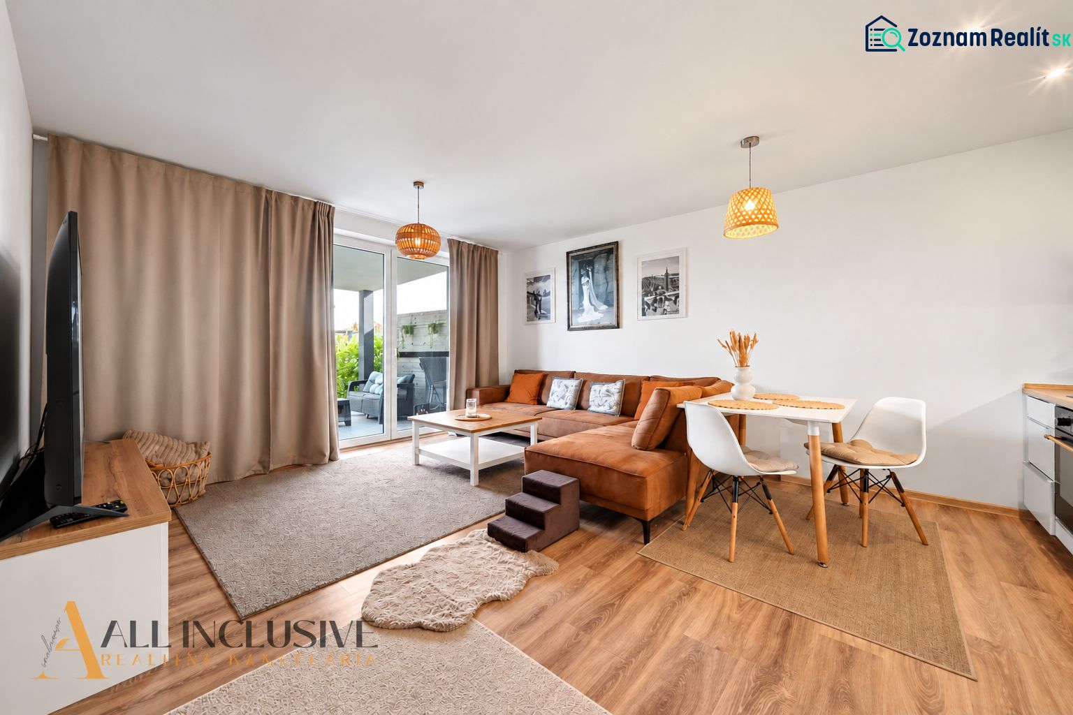 Living room in a family house with a corner sofa and decorative accessories.