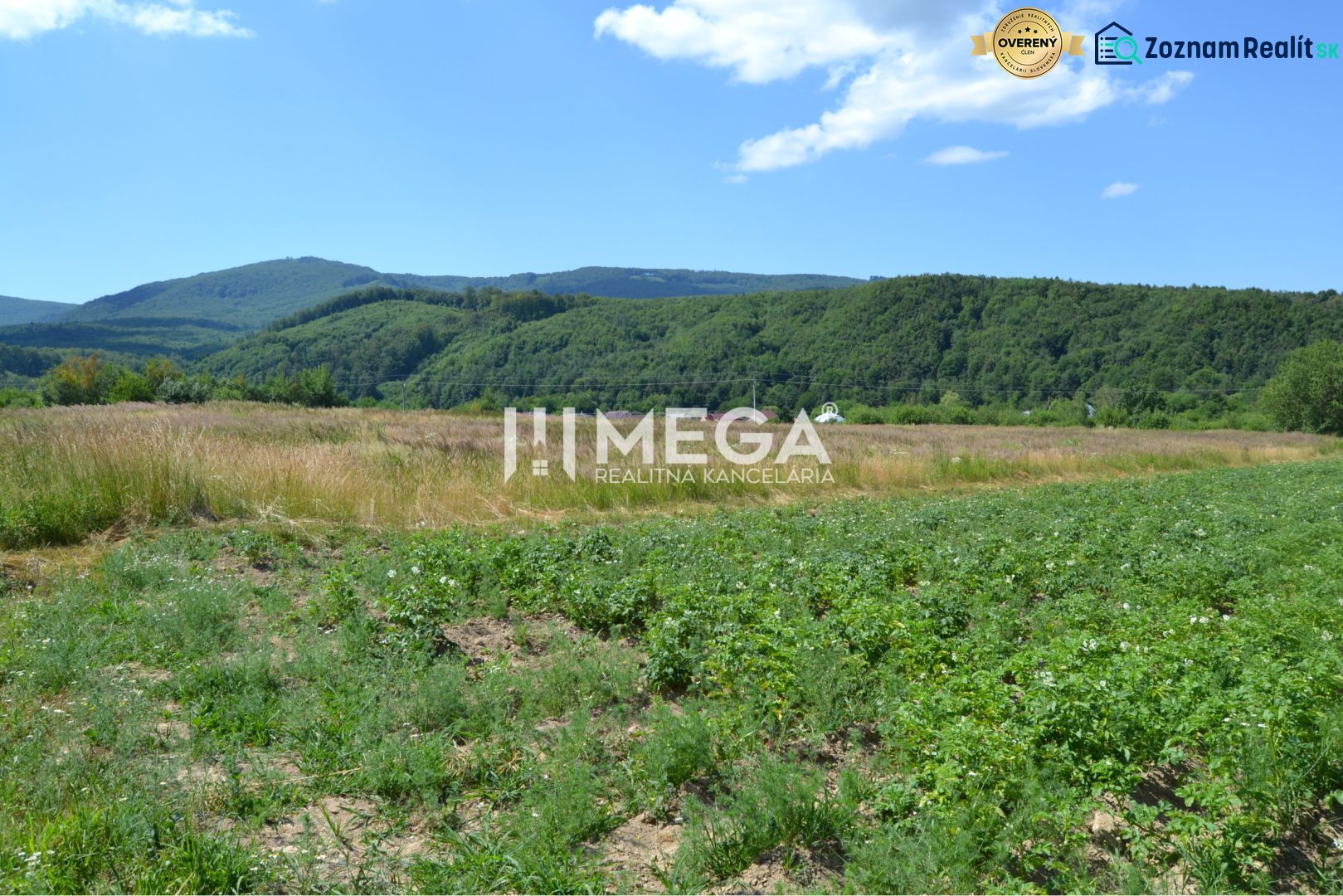 The landscape in Zemplínske Hámre suitable for residential plots, surrounded by green forests and meadows.