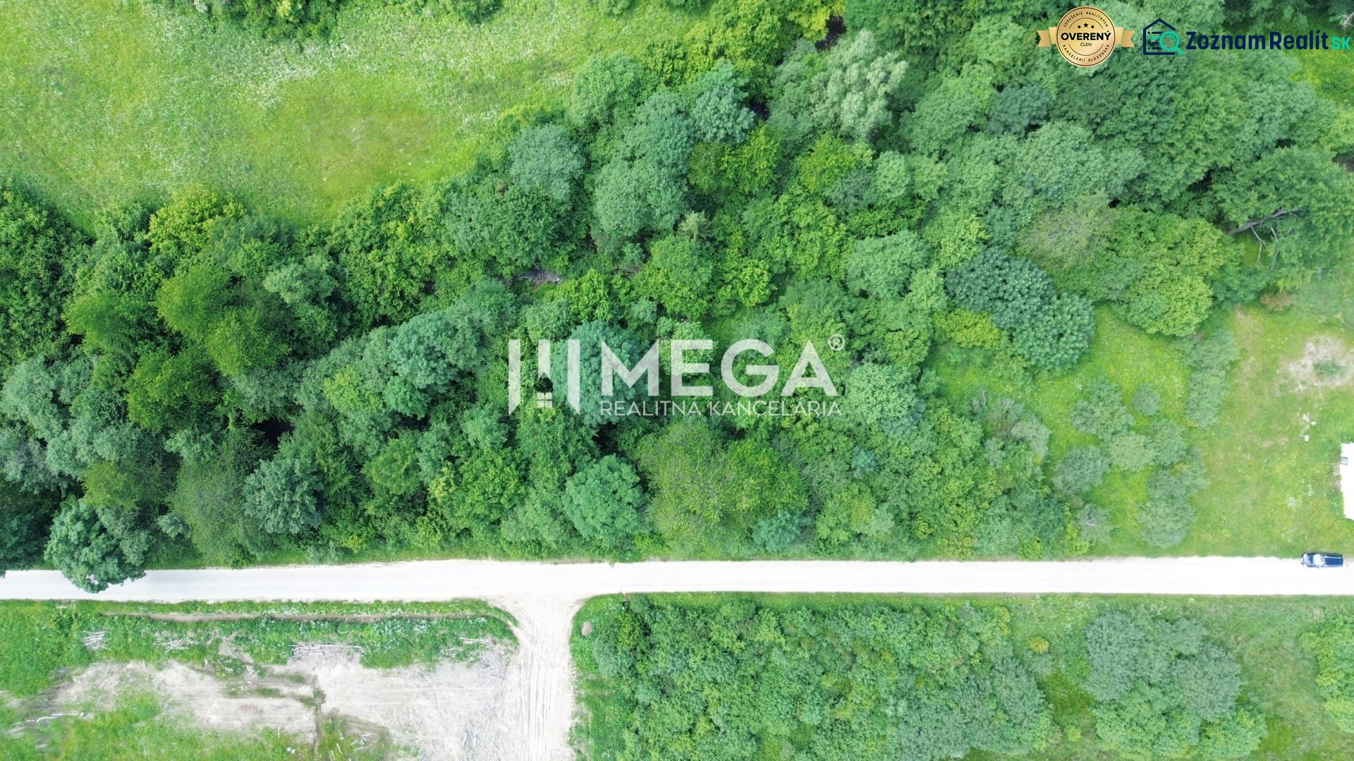 Aerial view of green plots on Danova Street in Medzilaborce suitable for living.