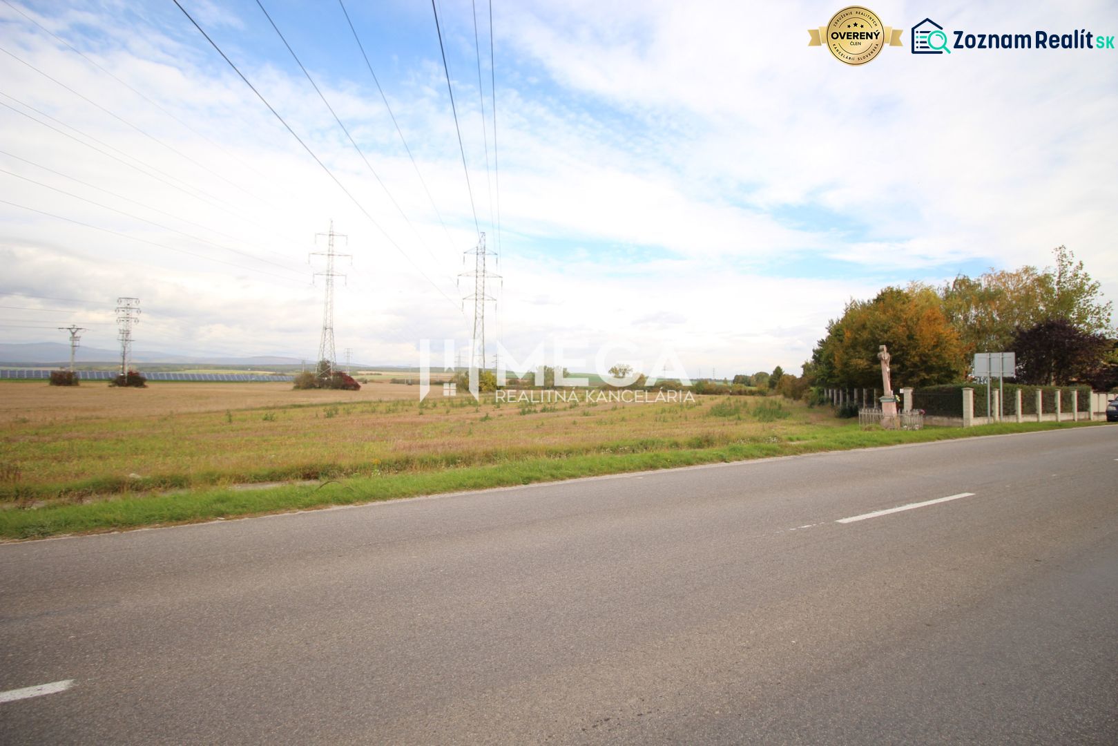 Extensive residential land by the road, in the village of Mokrance, with electrical lines.