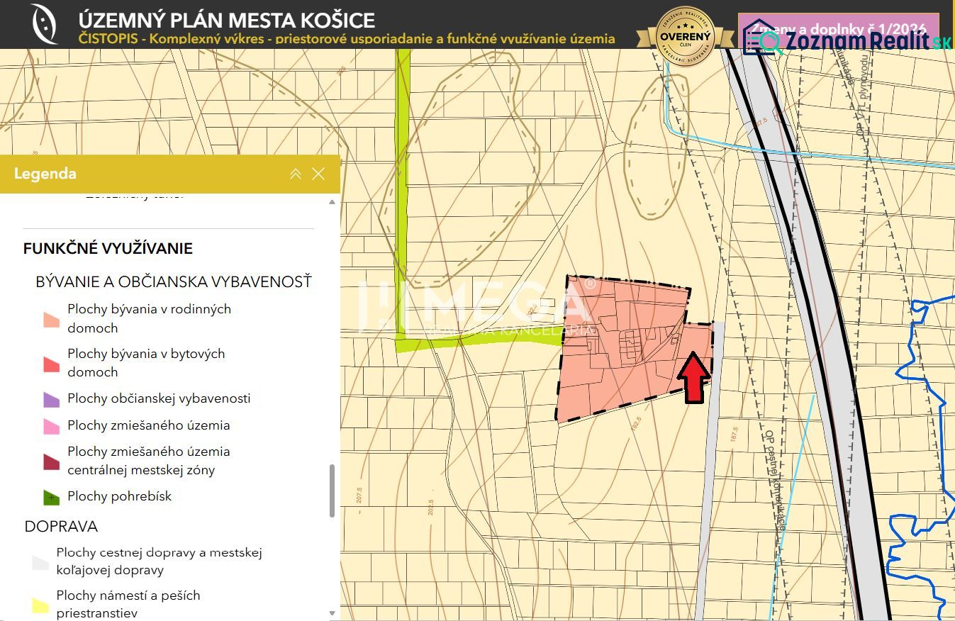 Zoning map for Košice IV, Rešov majer, focused on residential land.