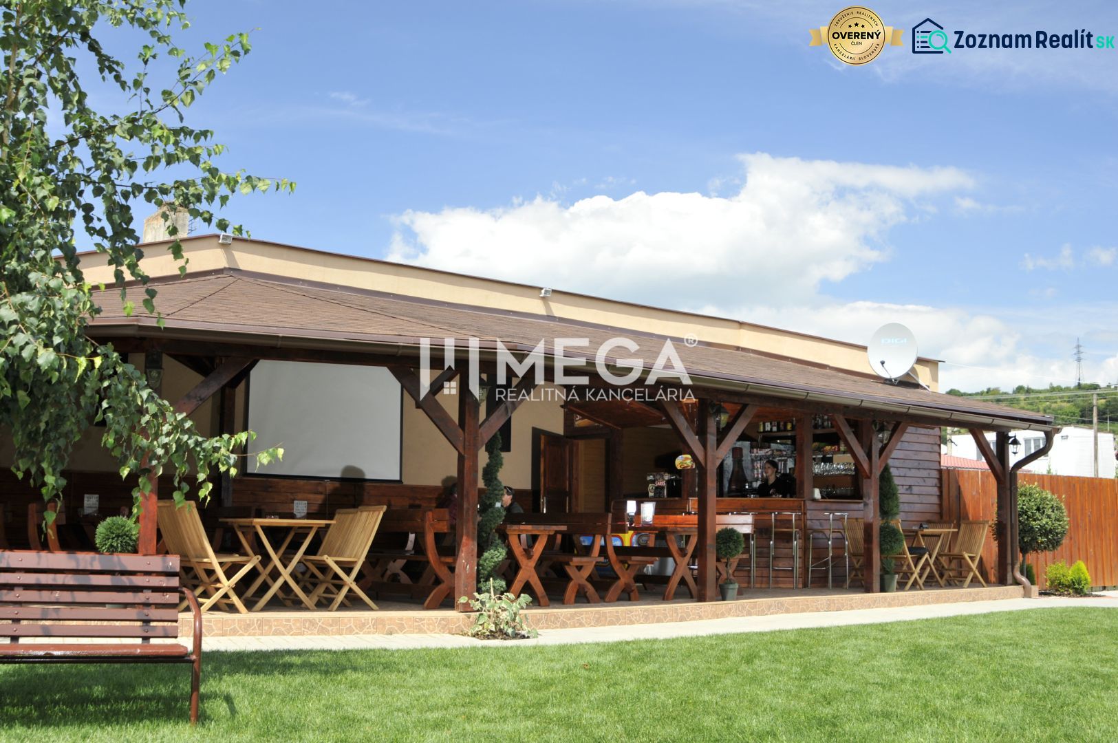 Gastro premises on Budovateľská Street in Vranov nad Topľou with garden seating.