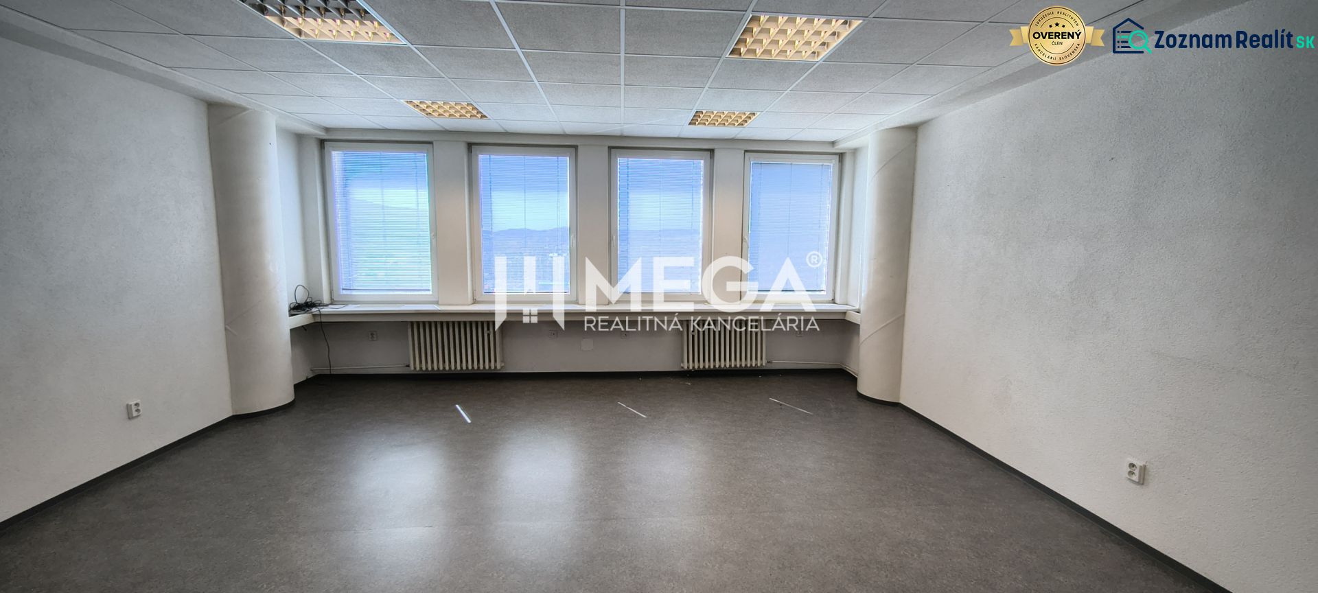Offices with wood-patterned flooring and large windows for natural light.