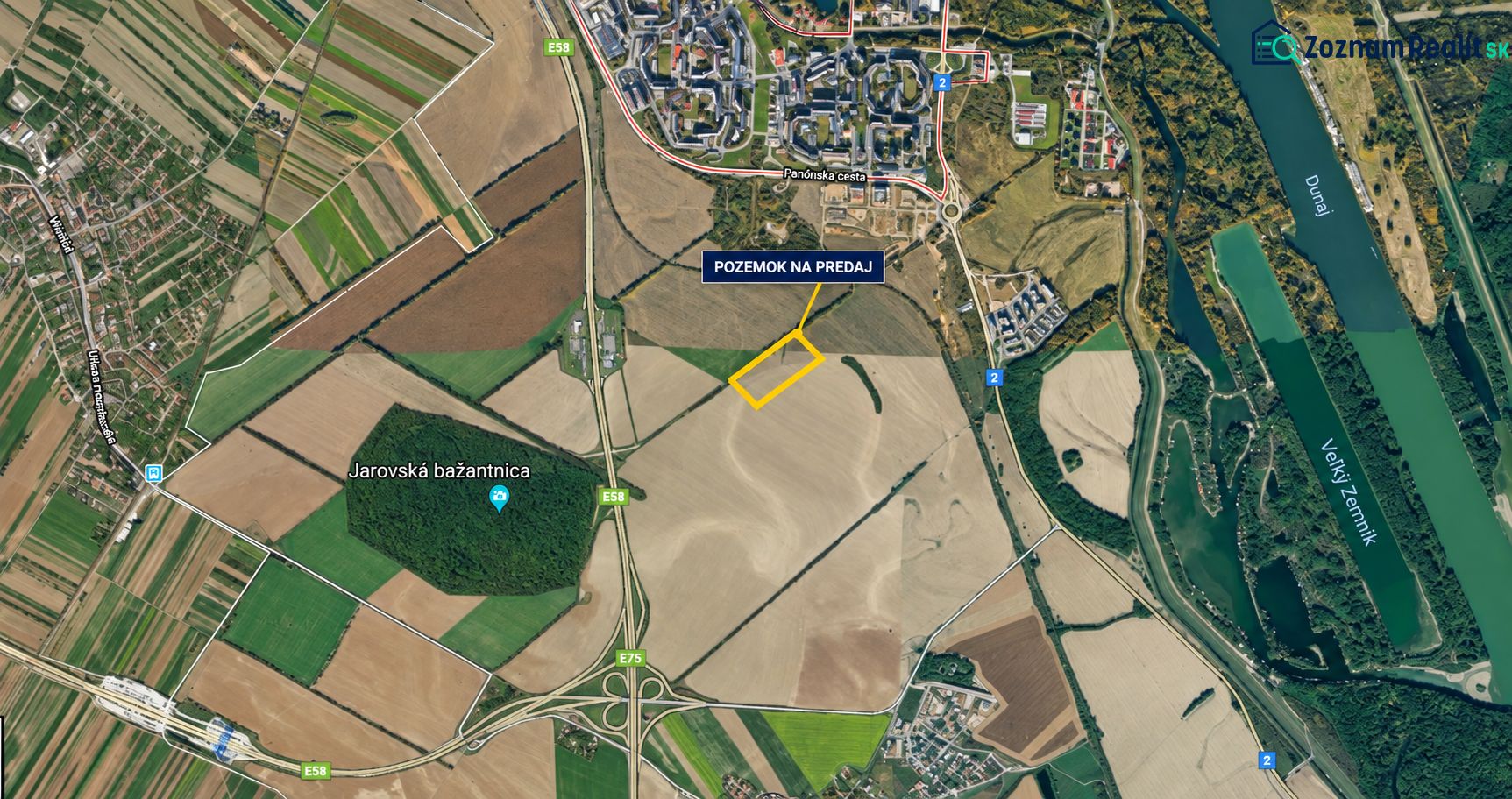 Aerial photograph of the land for sale near Panónska cesta in Bratislava, Petržalka.
