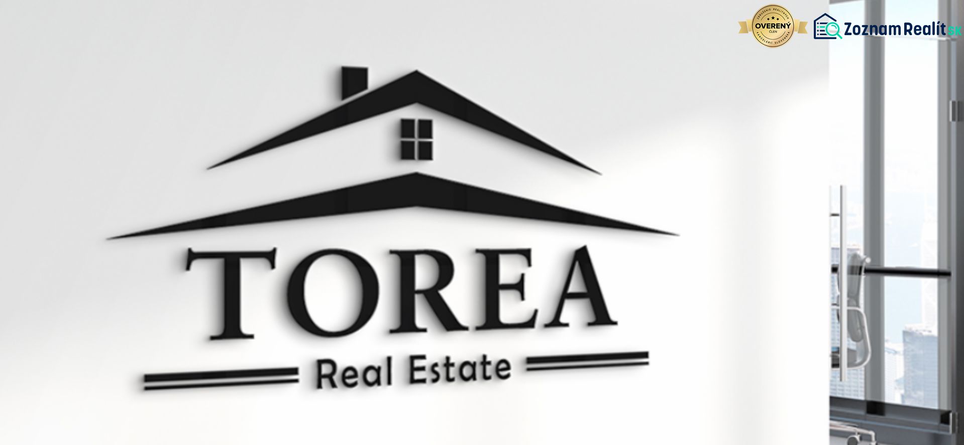 Logo on the interior wall with a real estate market theme, Land - Housing.