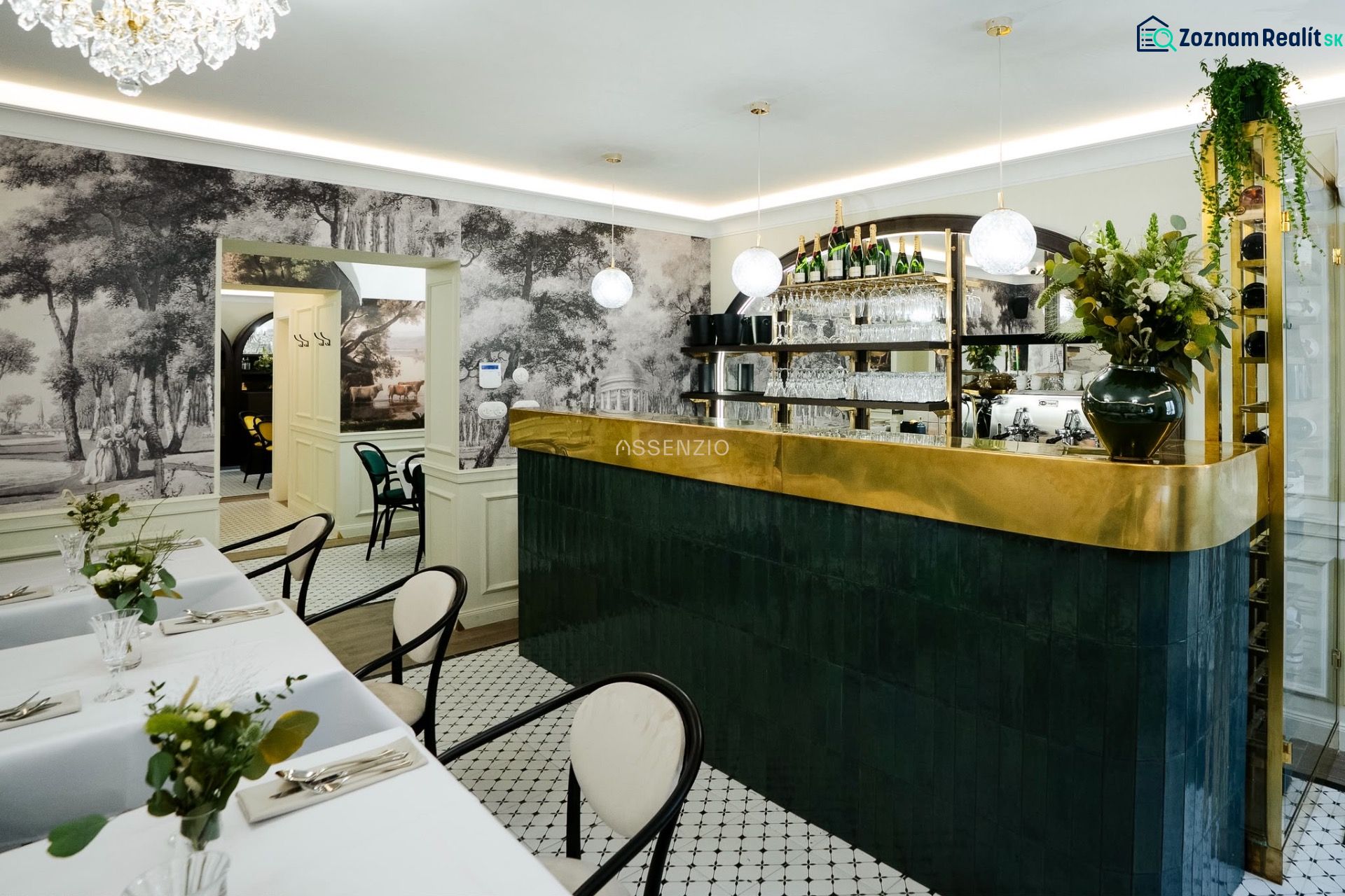 A stylish bar with decorative elements and tables in commercial premises.