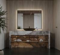 Bathroom with a plant and a sink, intended for house construction.