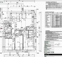 Floor plan for a family house in Trenčín with room layout and material legends.