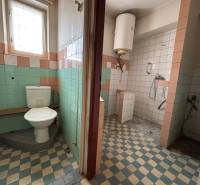 Bathroom in a 4-room apartment with a toilet, shower, and colorful tiles.