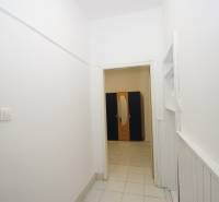 A narrow hallway leading to a room with a wardrobe in a studio apartment.