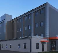 A warehouse building with a gray facade on Južná trieda in Košice - Juh district.