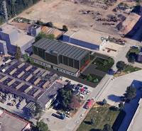 Aerial view of construction sites of a warehouse and hall on Južná trieda in Košice.