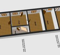 Floor plan of a family house with five rooms and a staircase, total area 62 m².